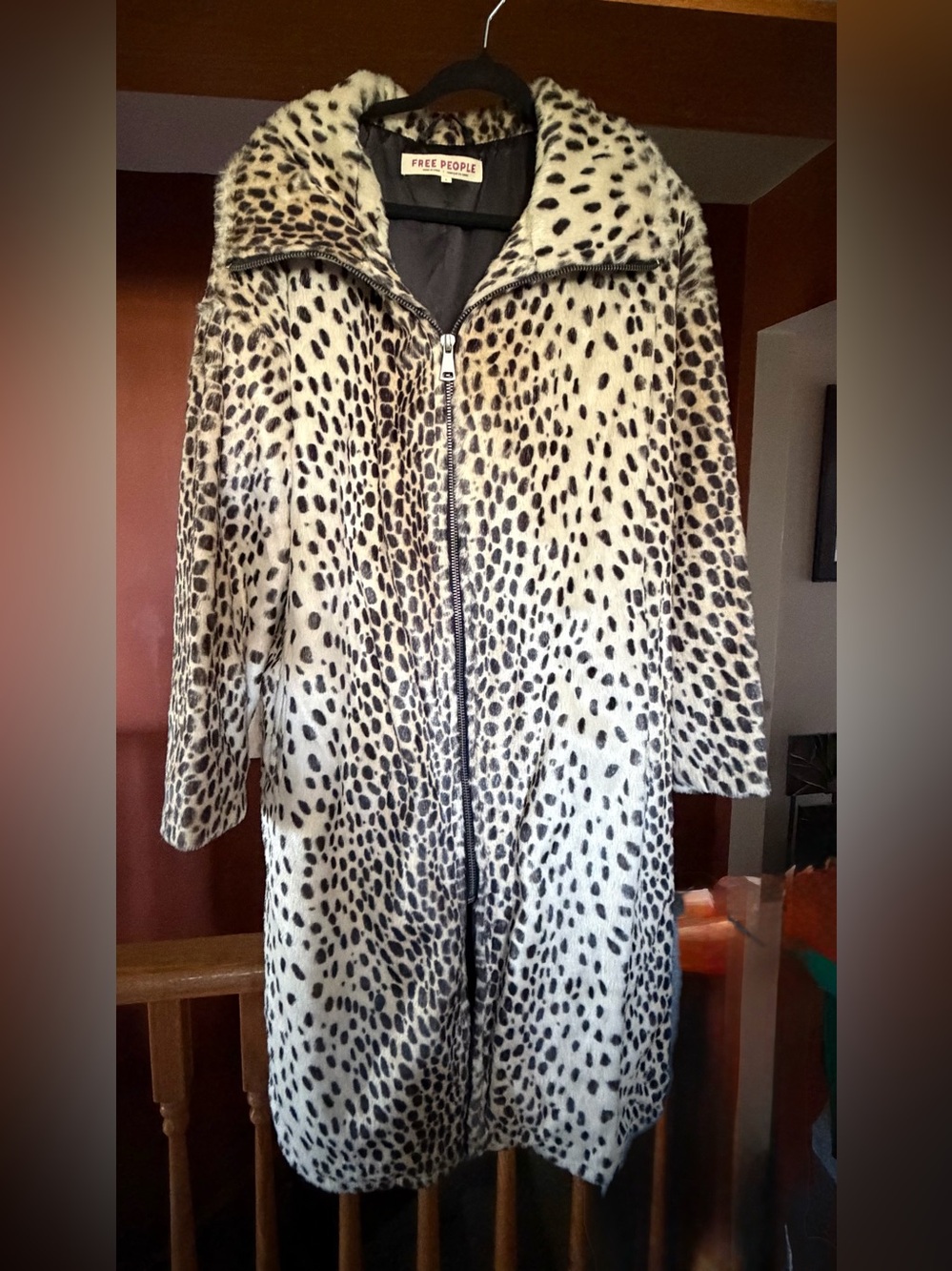 Free People Faux Fur Leopard-Print Coat - Cream & Black